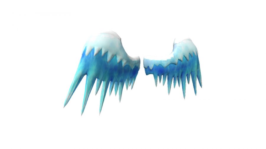 Ett par blå vingar som ser ut som om de är gjorda av is