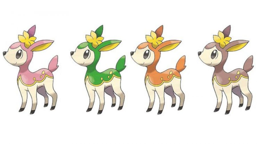 Alla fyra hjortformer, från vår, sommar, höst och vinter.  Var och en visas i olika säsonger i Pokémon Go.