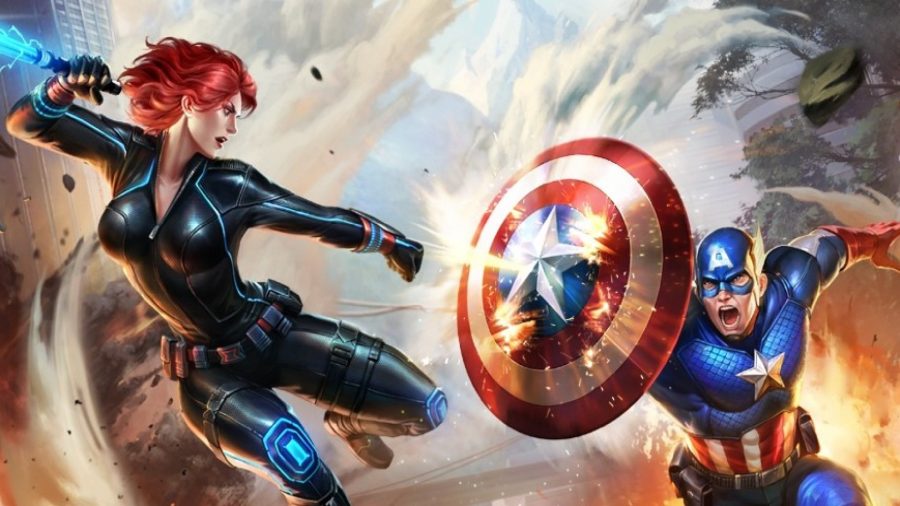 Marvel Super War nyckelkonst, som visar Captain America som bekämpar Black Widow