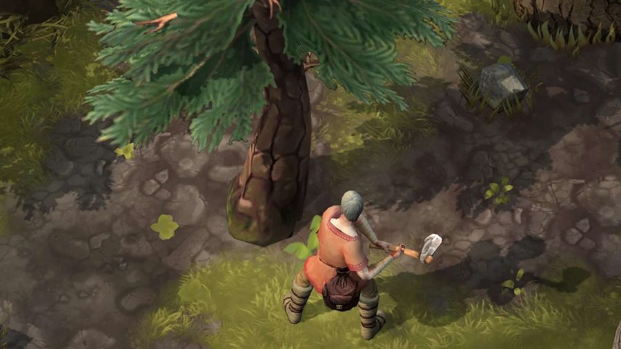 Viking hugga ner ett träd i Frostborn