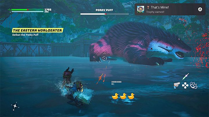 Try to reach the boss and leave the mines underneath the creature (press Square or X again) - Biomutant: Trophies/Achievements - list - Appendix - Biomutant Guide