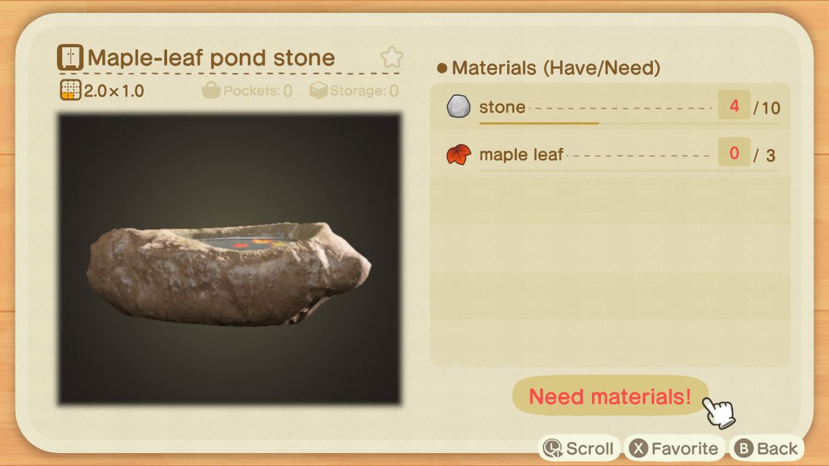 En receptlista för en Maple-leaf Pond Stone