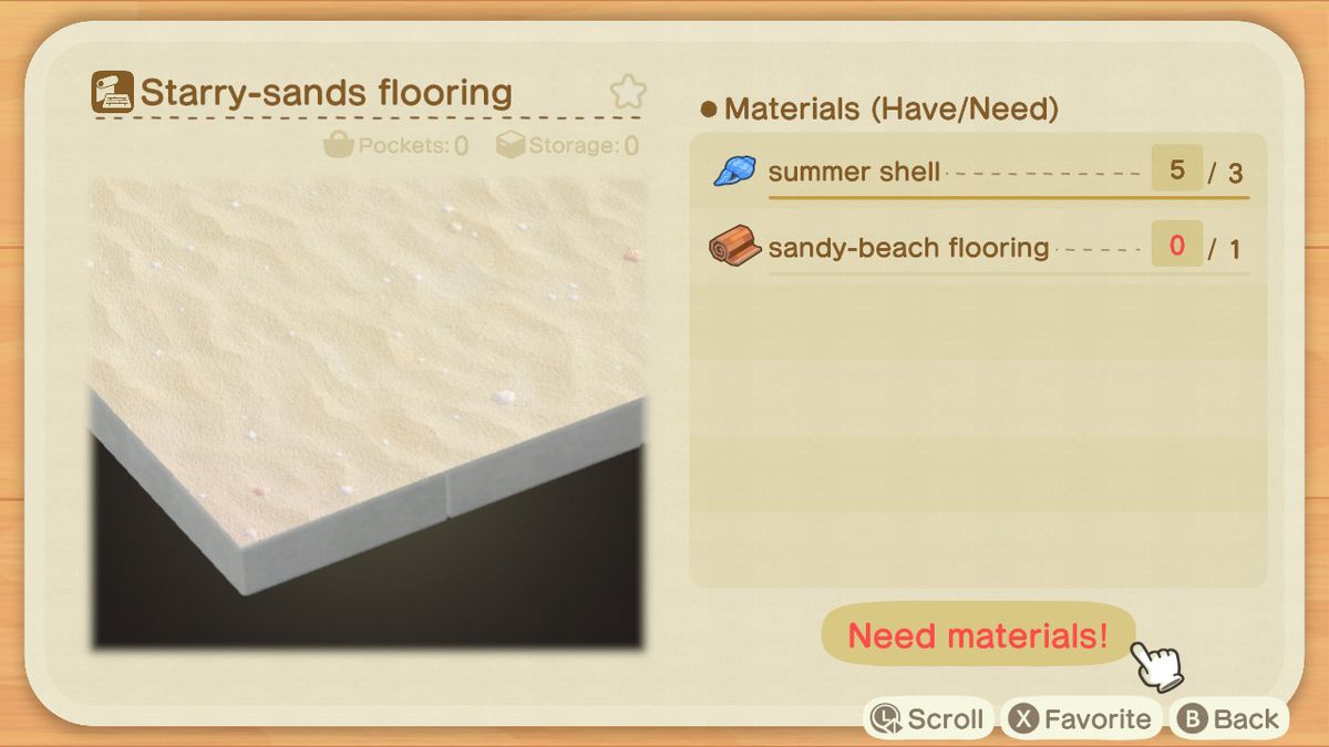 En receptlista för en Starry-sand Flooring