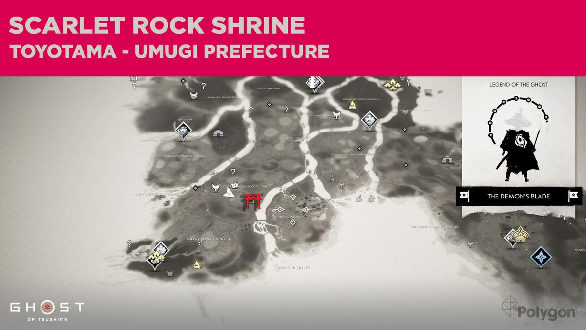 Platsen för Scarlet Rock Shrine i Ghost of Tsushima