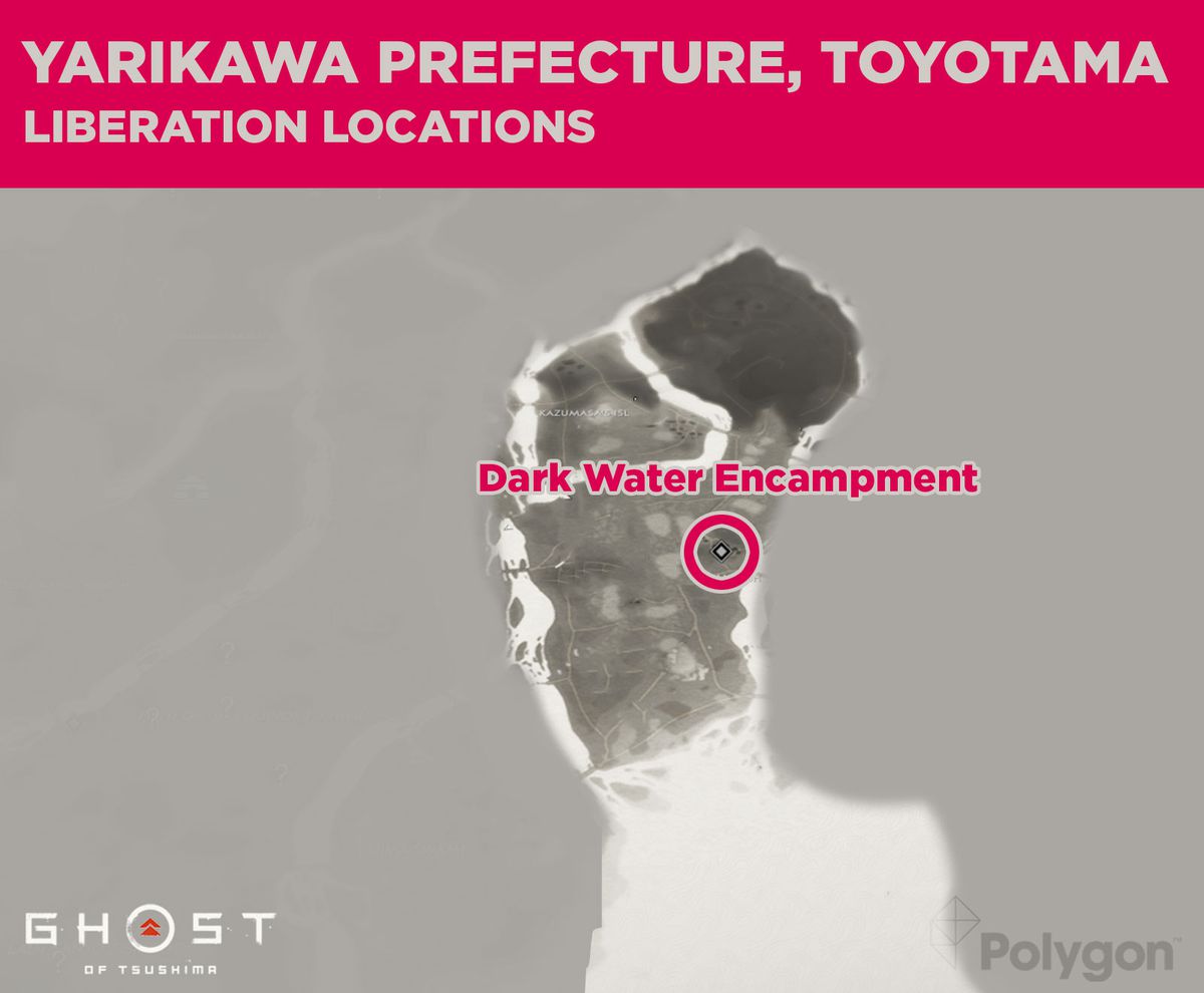 Yarikawa prefektur och de områden som behöver frigöras i Ghost of Tsushima