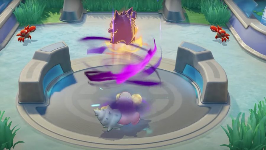 Pokémon Unite's Gengar slåss mot Slowbro