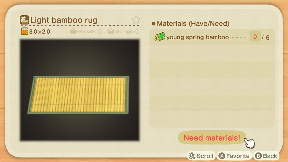 En Animal Crossing -skärm för en lätt bambu -matta