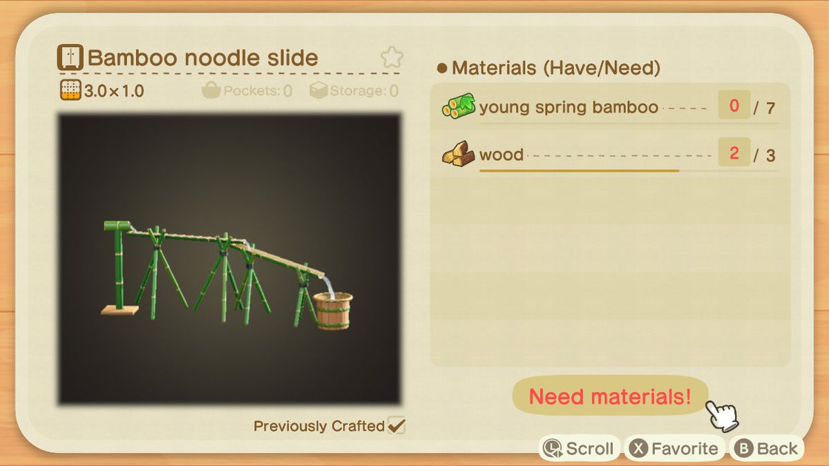 En Animal Crossing -skärm för en Bamboo Noodle Slide