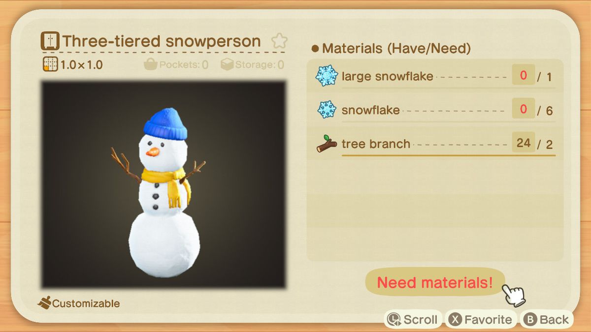 Ett Animal Crossing-recept för en snögubbe i tre nivåer