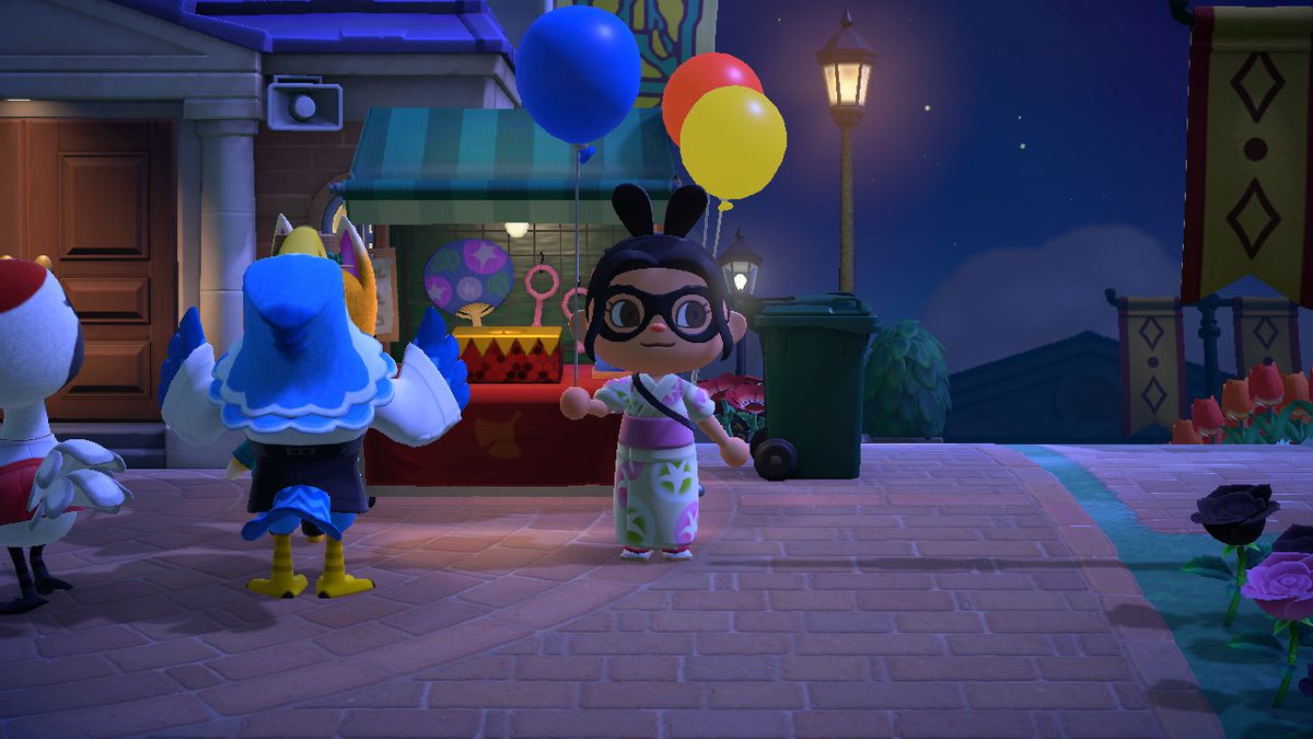 En Animal Crossing -karaktär innehar en blå ballong