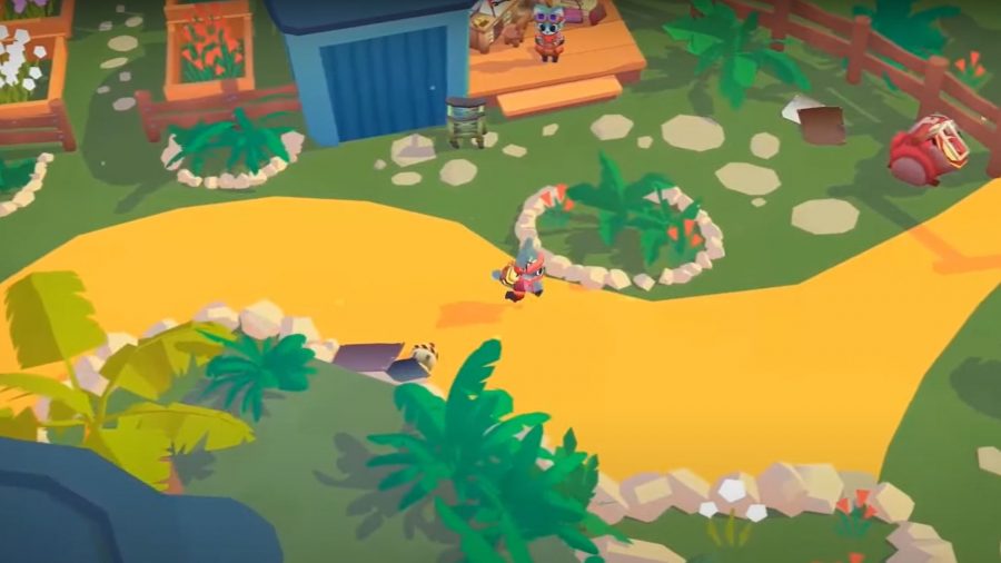Bästa mobila äventyrsspel botworld-skärmdump som visar en kattkaraktär som springer genom en by