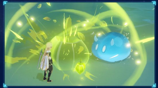 Genshin Impact-element: Skärmdump med handledning i spelet som visar hur Bloom- och dendro-kärnor fungerar.