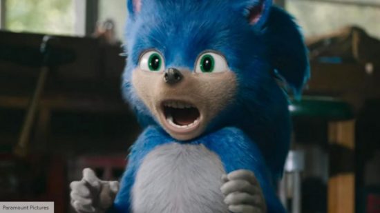 Skärmdump av den ursprungliga Sonic-designen från Paramount Pictures-filmen
