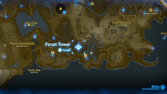 Zelda Tears of the Kingdom Zonai förklarade: A breath of the Wild-kartan visar Faron-regionen