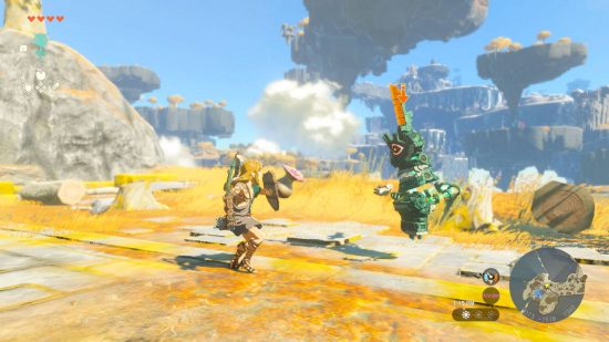 Zelda Tears of the Kingdom Zonai förklarade: Link kämpar mot en Zonai-soldatkonstruktion