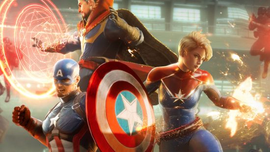 Nyckelkonst för Marvel Future Revolution med Captain Mavel och Captain America