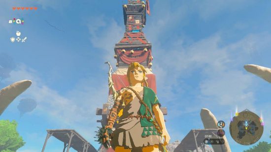 Zelda: Tears of the Kingdom towers: Link står framför ett högt torn