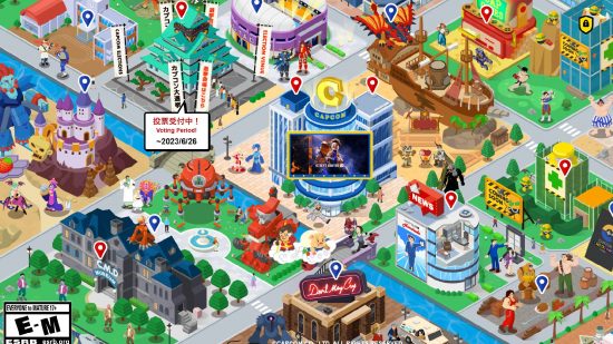 Capcom Showcase 2023: en stor skärmdump visar en liten virtuell stad baserad på Capcom-franchising