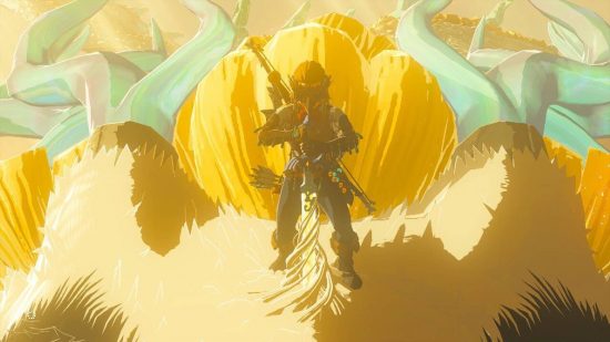 Zelda: Tears of the Kingdom mästarsvärd: Link drar mästarsvärdet ur ljusets drake