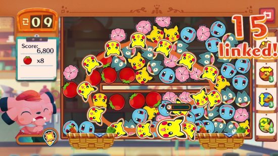 bästa restaurangspel pokemon cafe remix: Pokémon-ikoner tumlar på en skärm